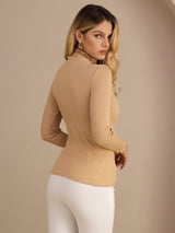 [Pietra di Luna] SilkSilky-IT Long Sleeve Turtle Neck Magliette donna 002