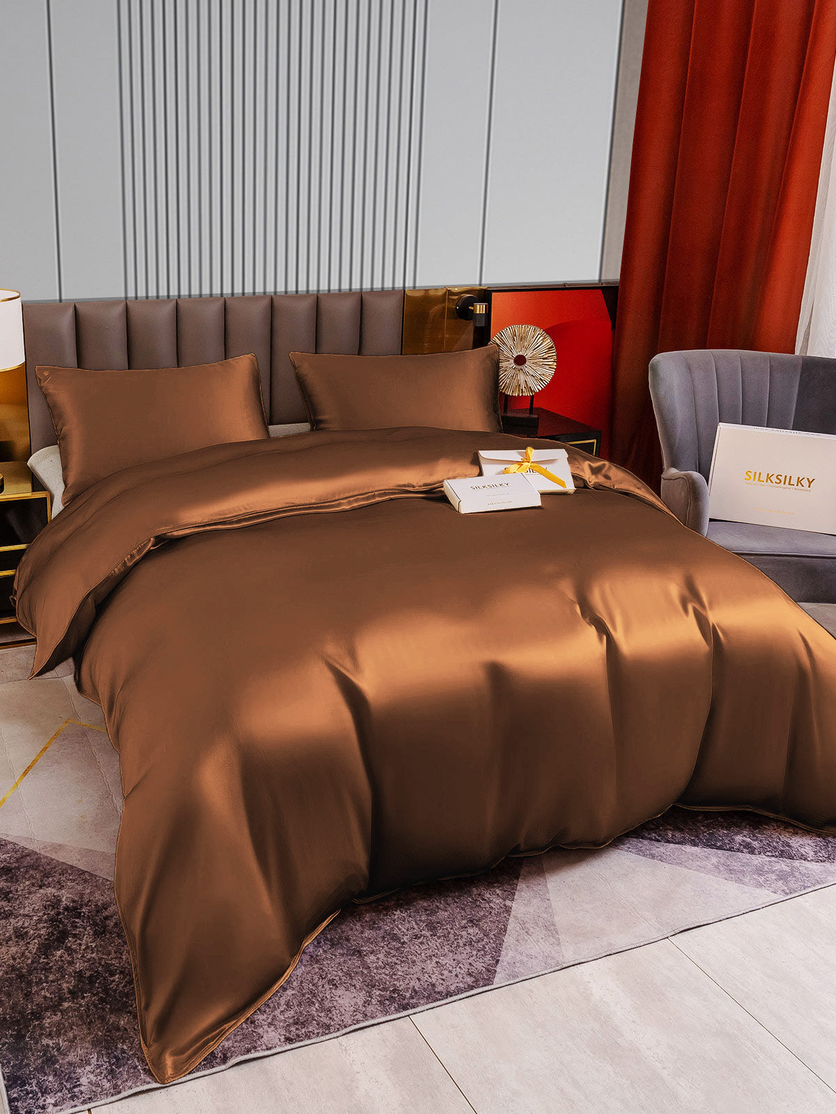 SilkSilky IT 22Momme Seta pura Bedding Set Caffè 003