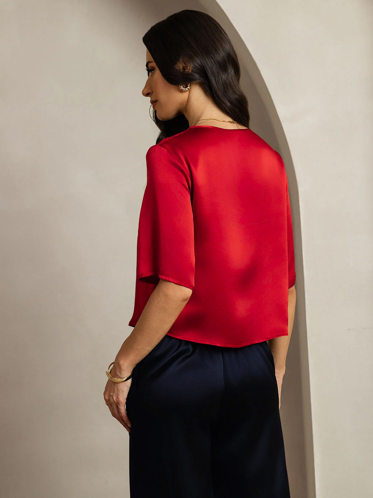 [Rosso Scuro] SilkSilky-IT Manga media Scollo A Coppa Magliette donna 002