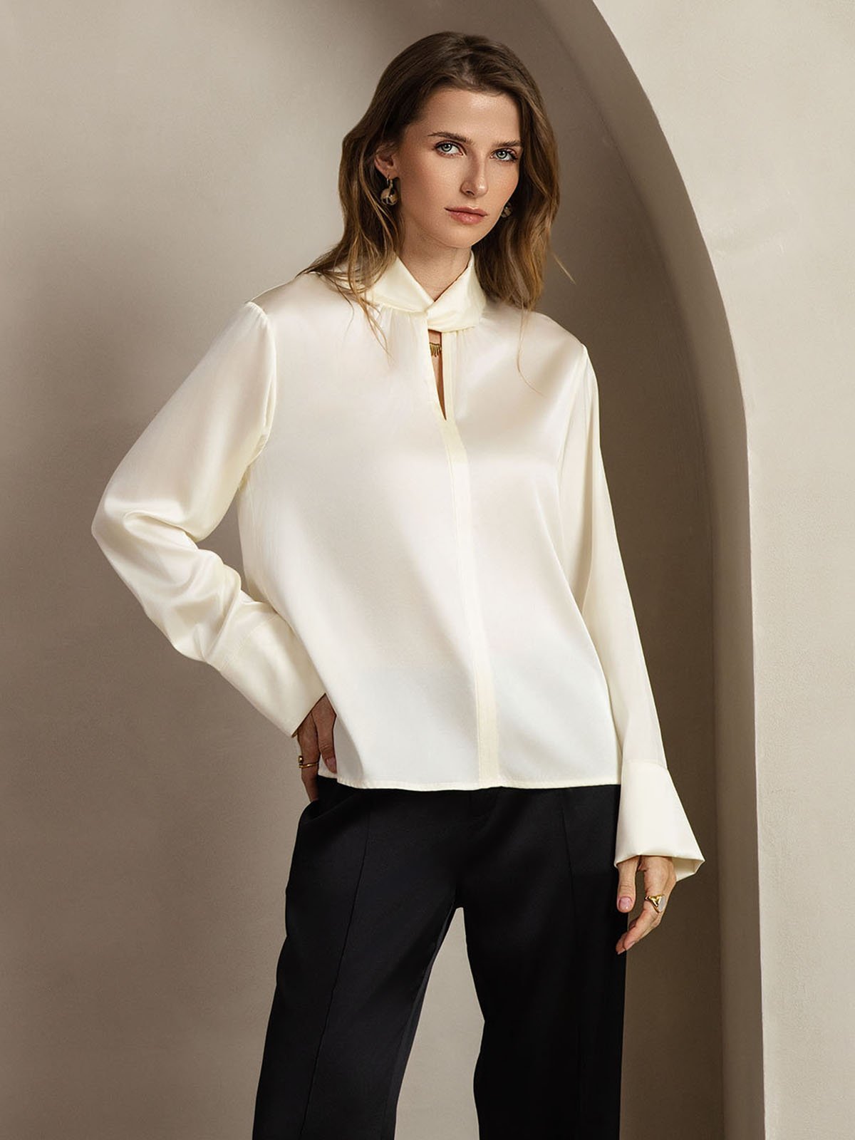 [Avorio] SilkSilky-IT 19Momme Seta Womens Shirt 008