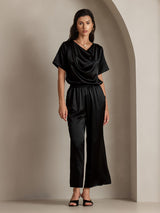 [Nero] SilkSilky-IT Short Sleeve Cowl Neck Bluse 006