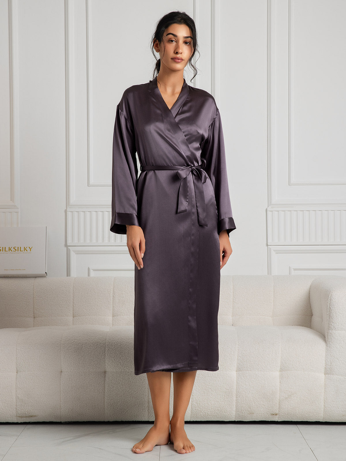 [Grigio Porpora] SilkSilky-IT Seta pura Womens Robe 001