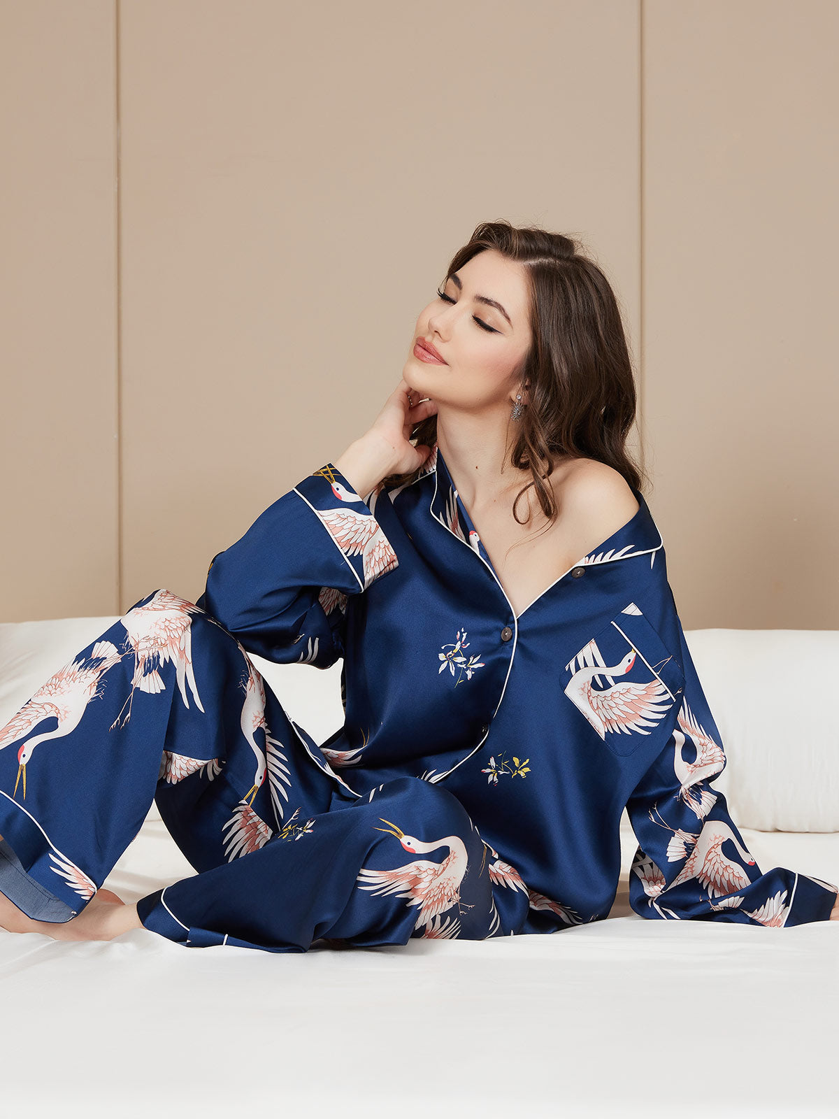 [Blu Scuro] SilkSilky-IT 19Momme Seta pura Womens Pajamas 001