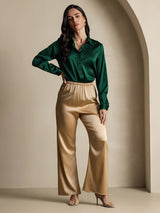 [Verde Scuro] SilkSilky-IT 19Momme Manica lunga Colletto con Revers Camicie da donna 010