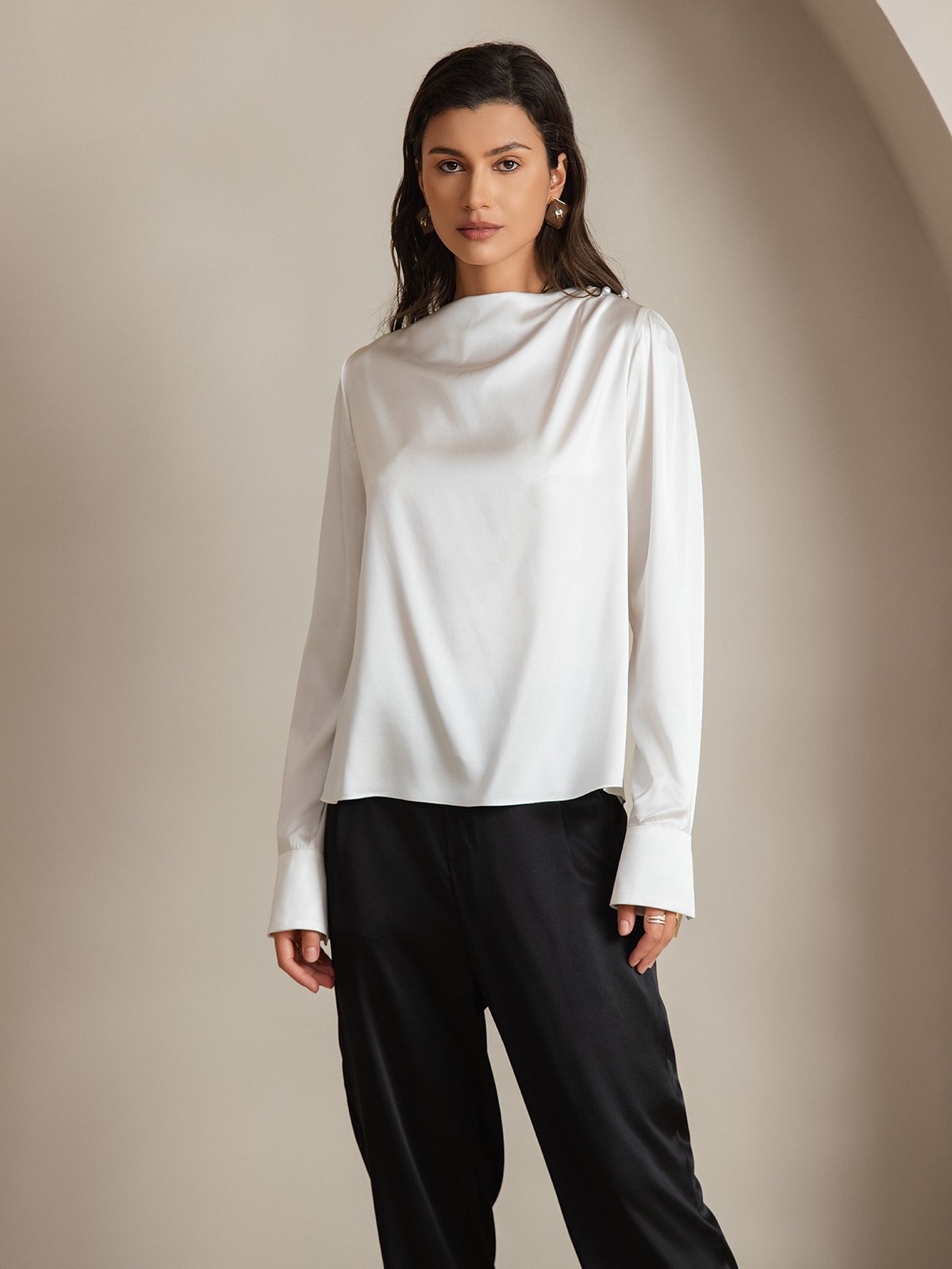 [Bianco] SilkSilky-IT 19Momme Seta Womens Shirt 001