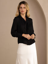 [Nero] SilkSilky-IT Long Sleeve Tie Neck Bluse 003