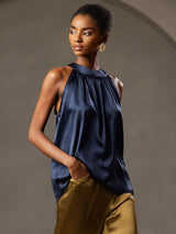 [Blu Scuro] SilkSilky-IT Sleeveless Halter Magliette donna 001