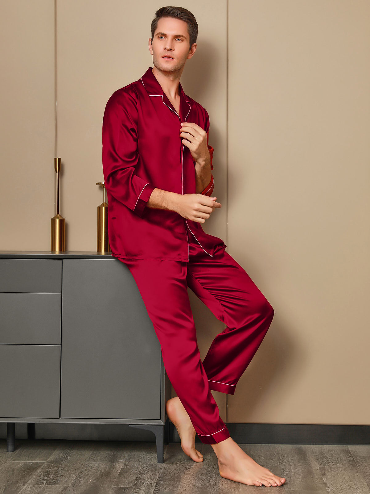 [Rosso] SilkSilky-IT 19Momme Seta pura Mens Pajamas 004