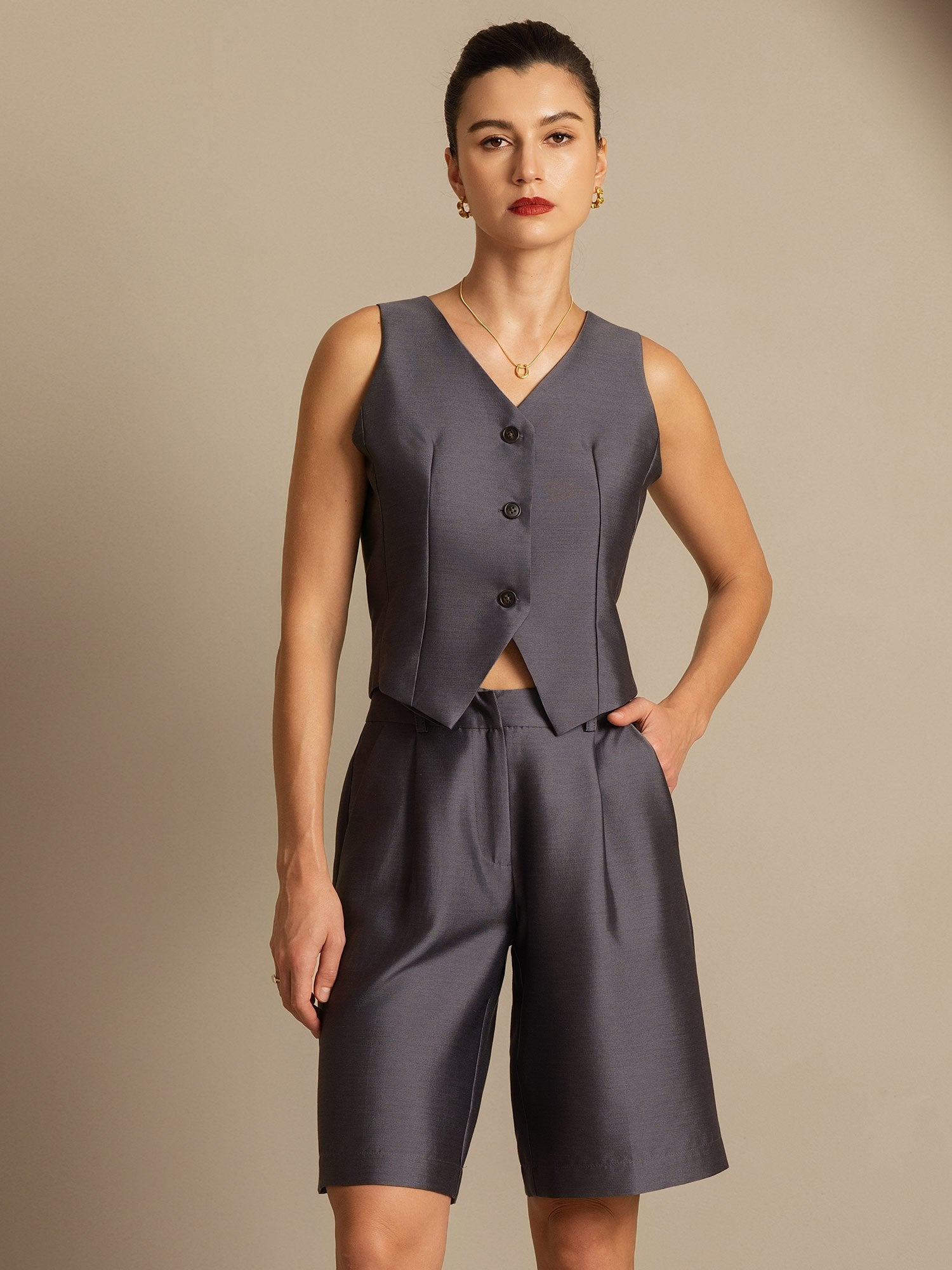 [Grigio] SilkSilky-IT 32Momme Seta Womens Vest 006,