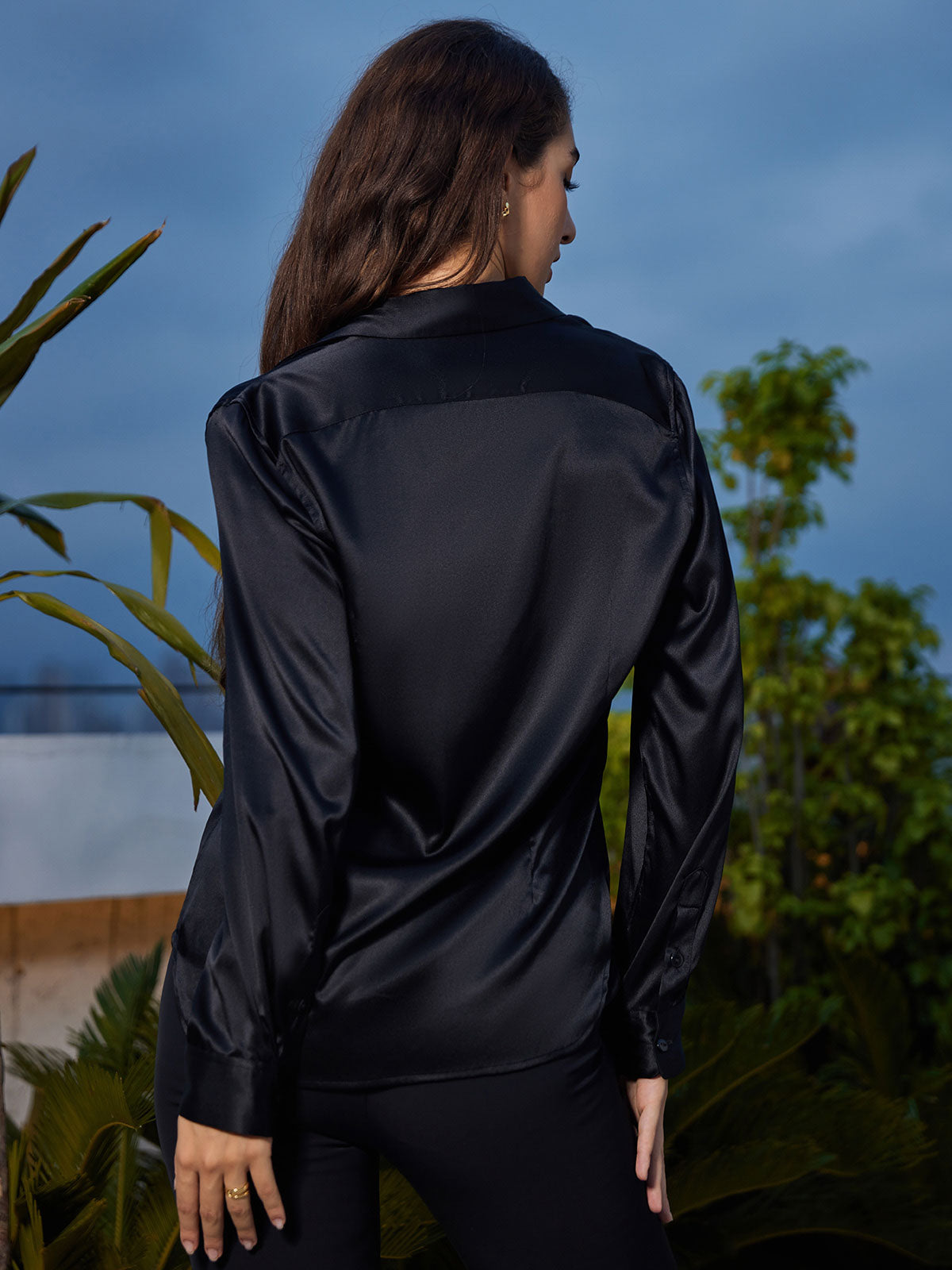 [Nero] SilkSilky-IT Seta Colletto risvolto Camicie da donna 002