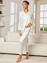 [Bianco] SilkSilky-IT Long Sleeve Lapel Collar Pigiami da donna 004