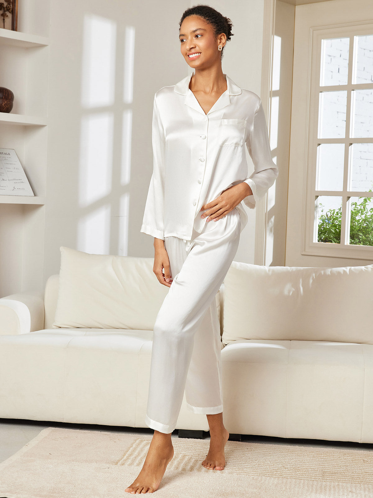 [Bianco] SilkSilky-IT Seta pura Womens Pajamas 004,