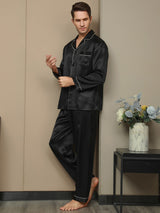 [Nero] SilkSilky-IT Long Sleeve Lapel Collar Pigiami da uomo 005