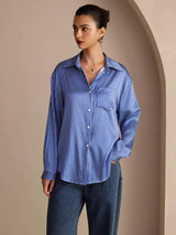 [Riga Diplomatica Blu] SilkSilky-IT Long Sleeve Lapel Collar Camicie da donna 004