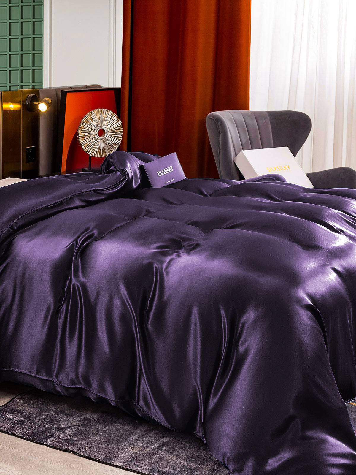 SilkSilky IT 25Momme Seta pura Duvet Cover ViolaScuro 004