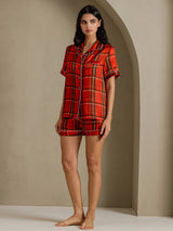 [Quadri Rossi] SilkSilky-IT Short Sleeve Notch Collar Pigiami da donna 006