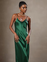 [Verde] SilkSilky-IT Sleeveless V Neck Vestiti da donna 003