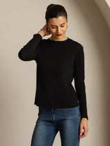 [Nero] SilkSilky-IT Long Sleeve Crew Neck Magliette donna 007