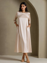 [Beige] SilkSilky-IT 3/4 Sleeve Round Neck Vestiti da donna 001