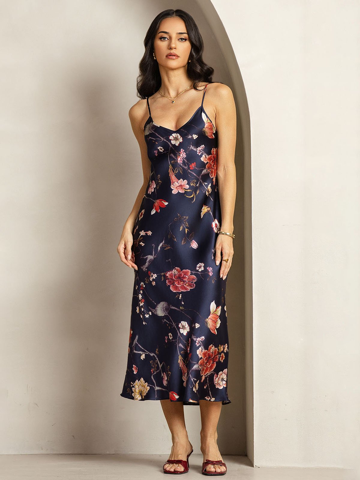 [FlorealeBluNavy] SilkSilky-IT 19Momme Seta Dress 001