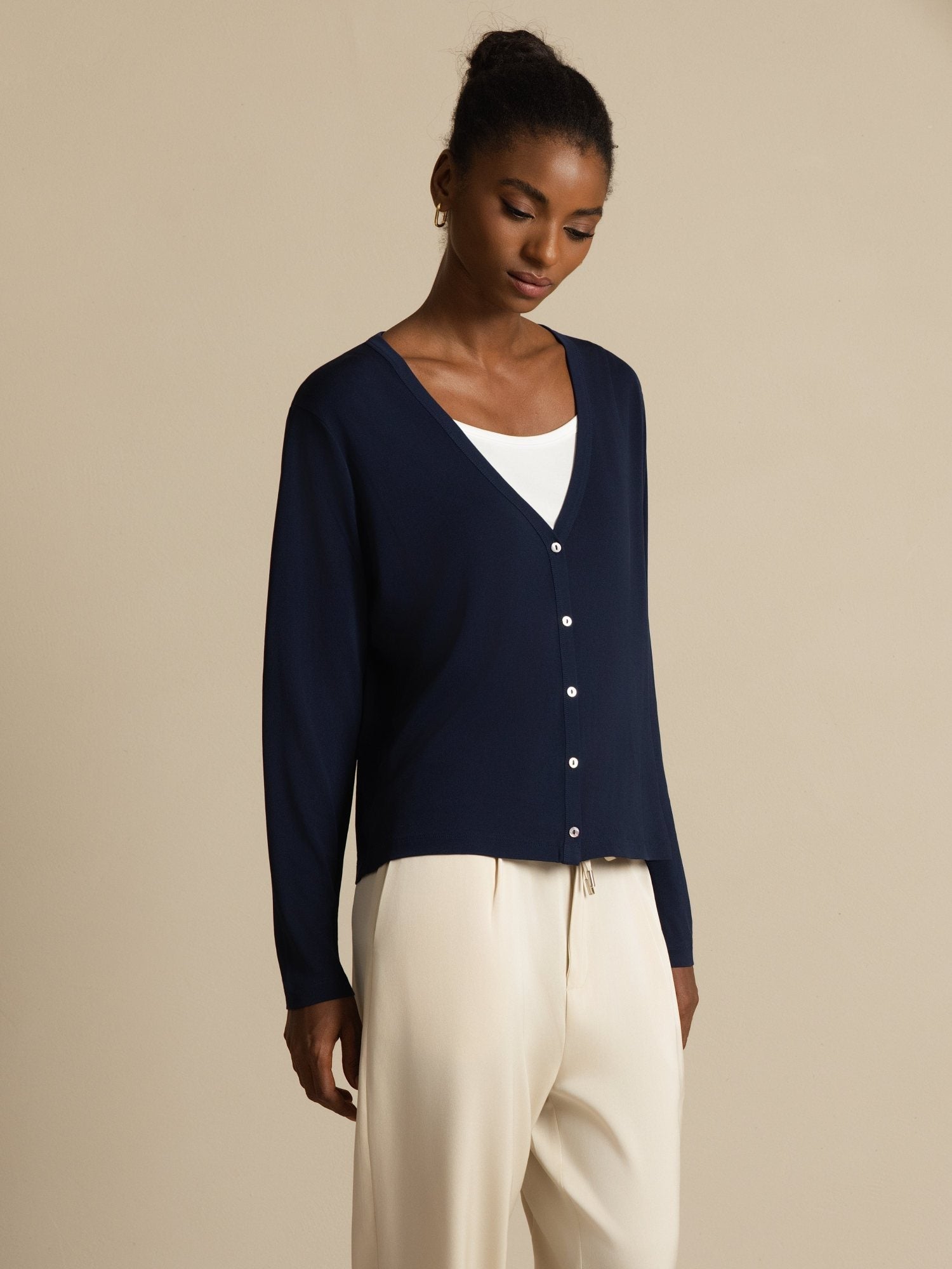 [Blu Scuro] SilkSilky-IT Long Sleeve Cardigan Donna 001