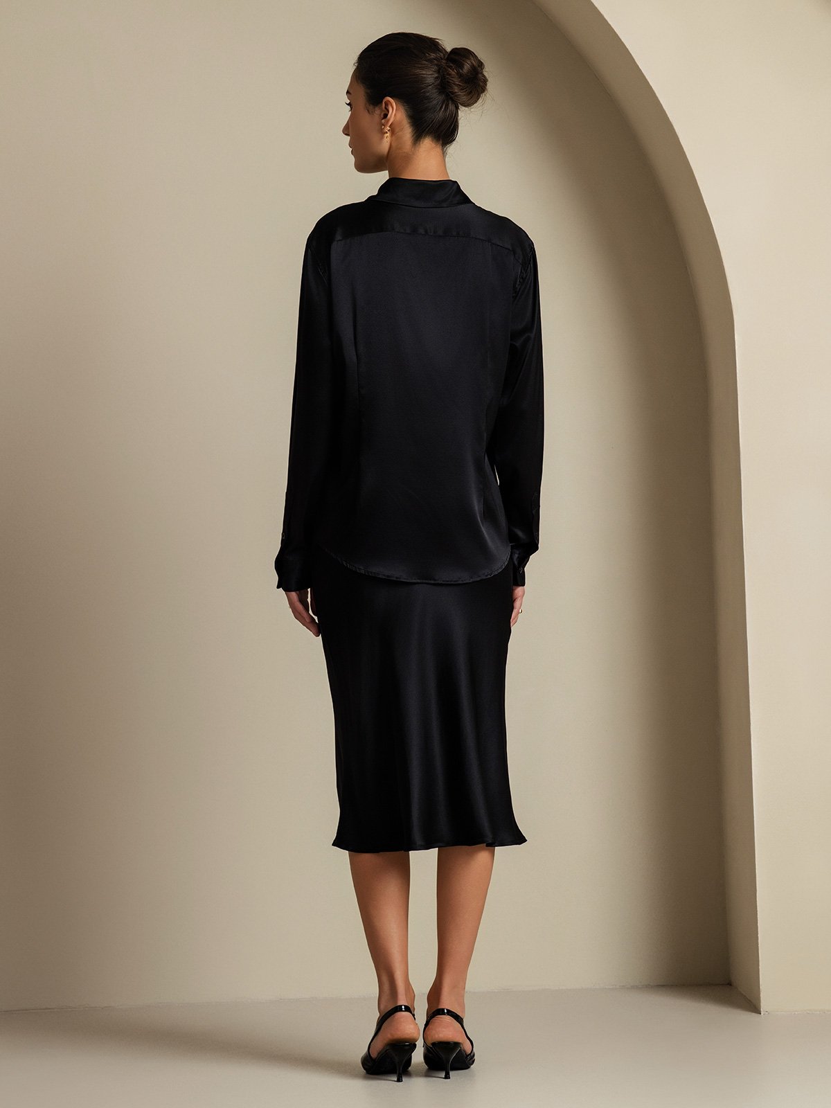 [Nero] SilkSilky-IT 19Momme Seta Colletto risvolto Women''s Outfit Sets 002,