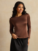 [Caffè] SilkSilky-IT Long Sleeve Crew Neck Magliette donna 001