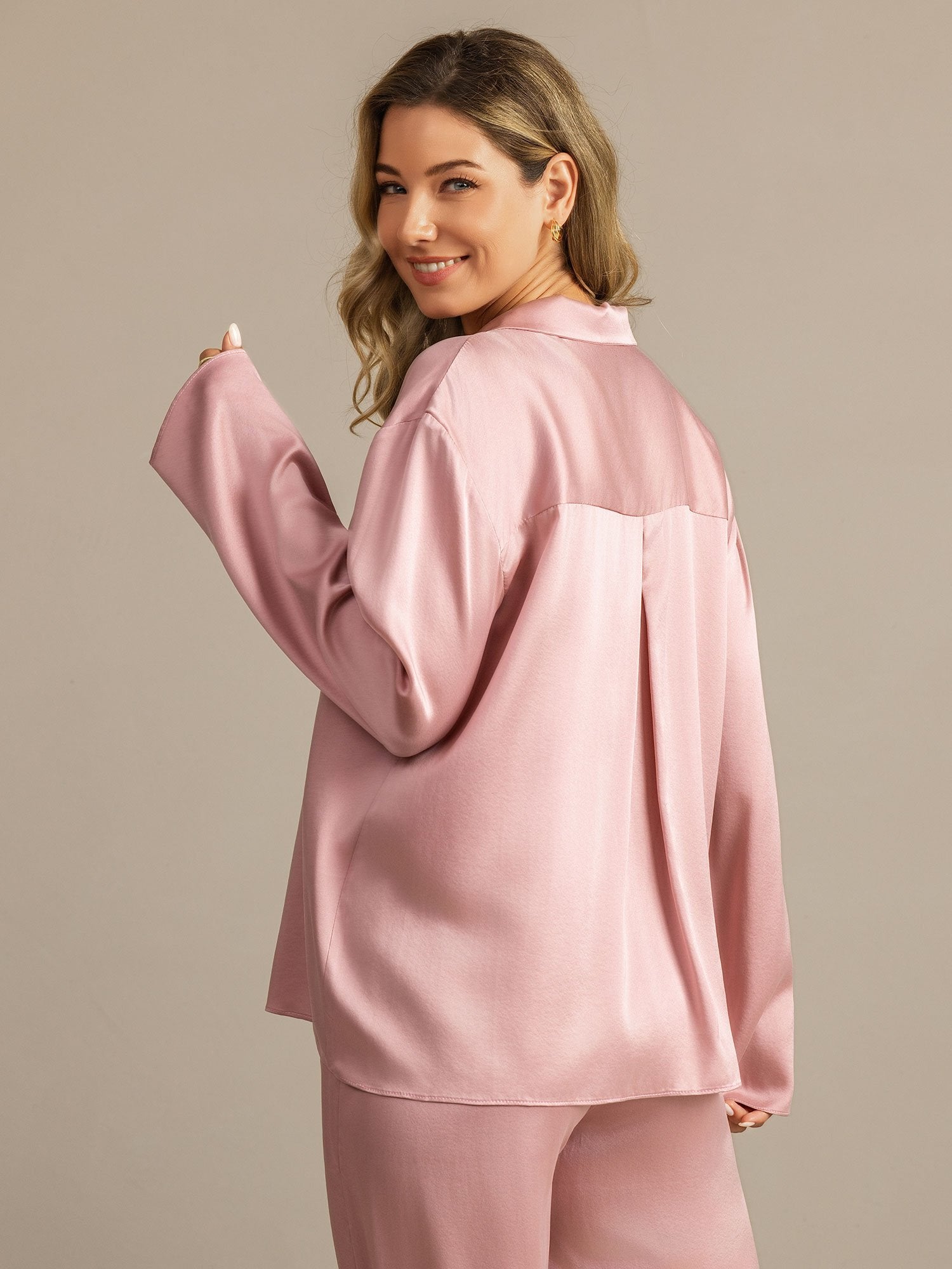 [PelleDiPesca] SilkSilky-IT 19Momme Seta Scollo a V dentellato Pigiami da donna 005