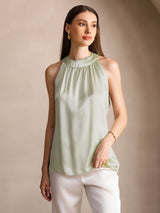 [Verde Chiaro] SilkSilky-IT Sleeveless Halter Magliette donna 001