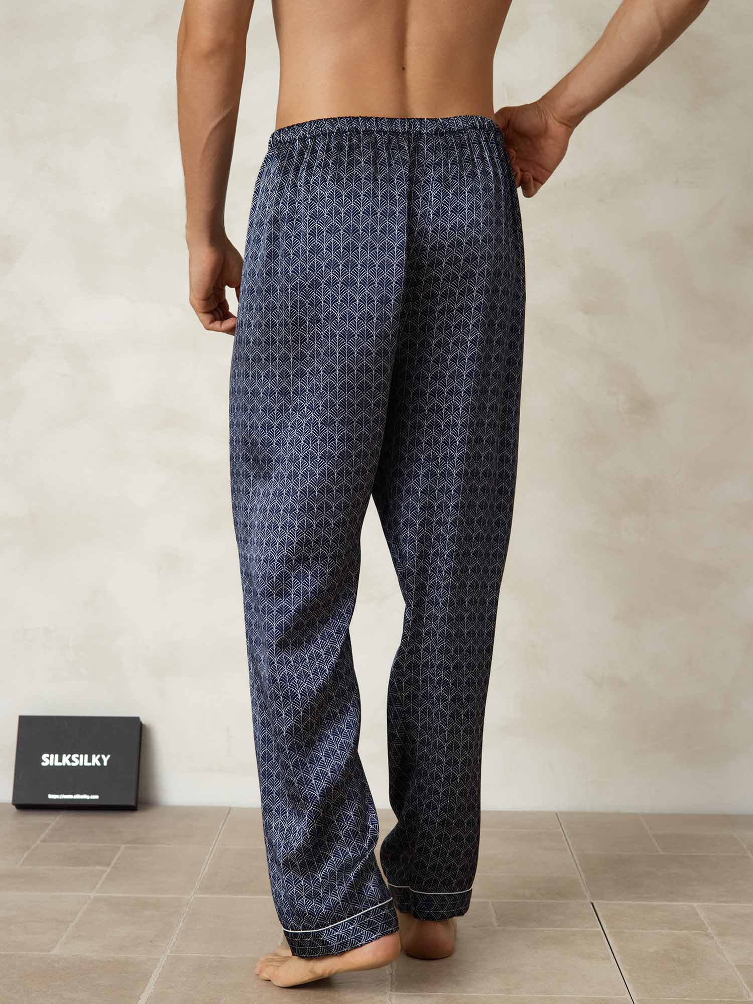 [Ginkgo Blu Navy] SilkSilky-IT Seta pura Mens Sleep Bottoms 002