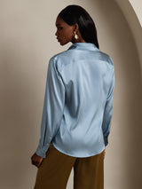 [Blu Grigiastro] SilkSilky-IT Long Sleeve Lapel Collar Camicie da donna 002