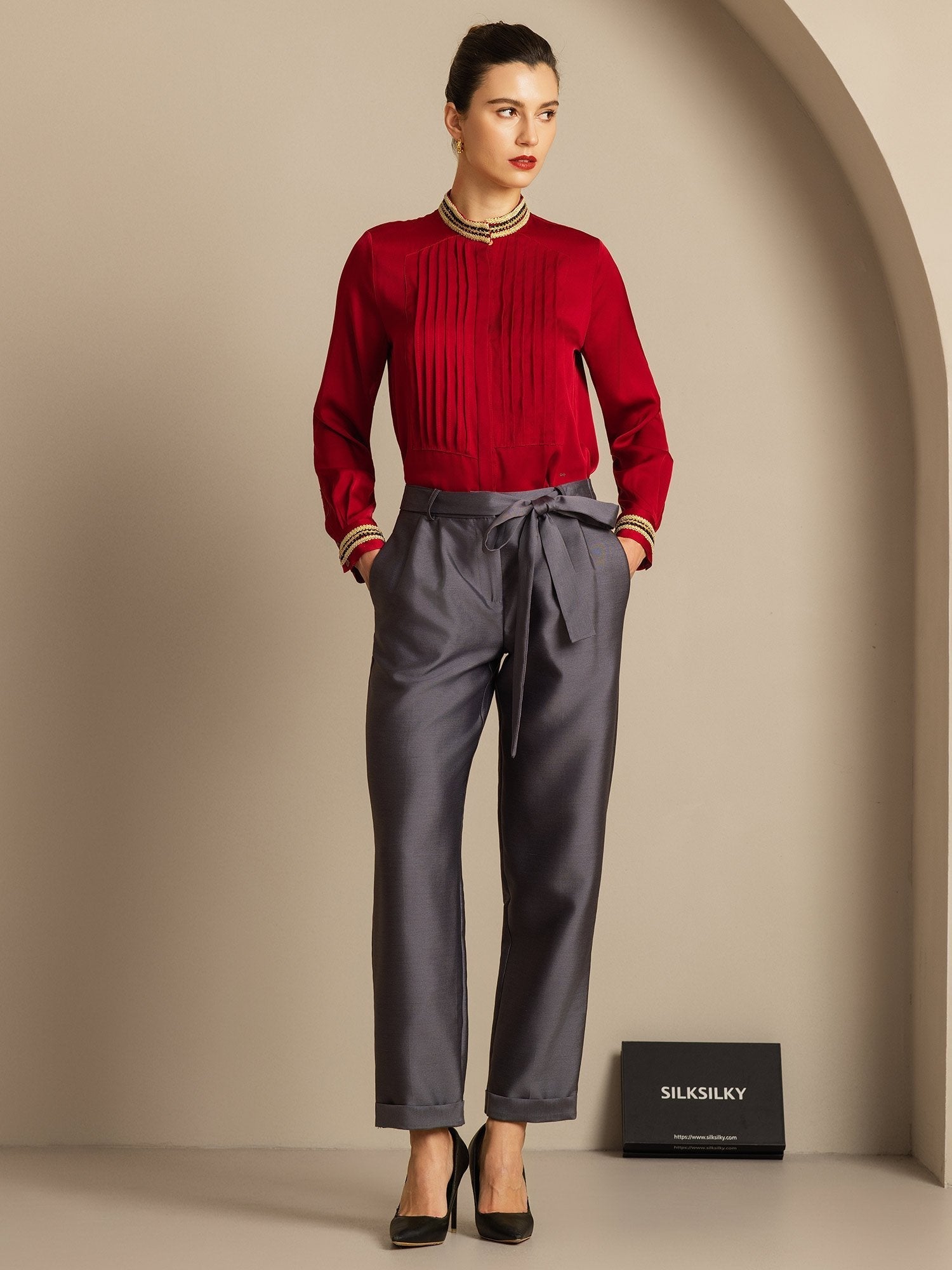 [Grigio] SilkSilky-IT 32Momme Seta Womens Pants 008,