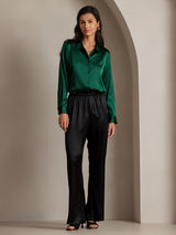 [Verde Scuro] SilkSilky-IT Long Sleeve Lapel Collar Camicie da donna 004