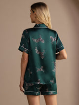 [Zebra Smeraldo] SilkSilky-IT Short Sleeve Lapel Collar Pigiami da donna 002
