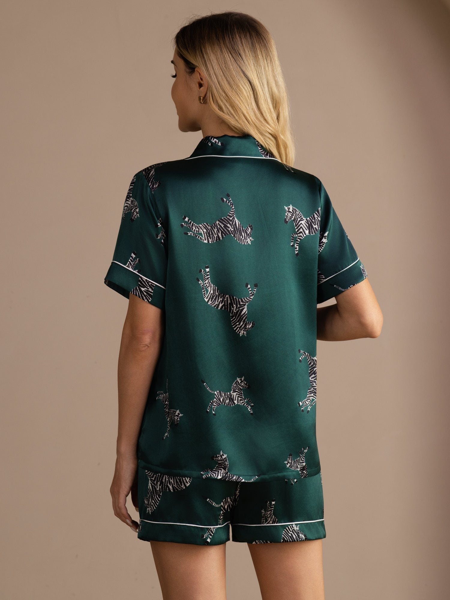[Zebra Smeraldo] SilkSilky-IT Short Sleeve Lapel Collar Pigiami da donna 002