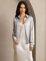 [Grigio Chiaro] SilkSilky-IT Long Sleeve Lapel Collar Camicie da donna 007