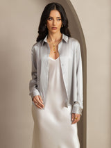 [Grigio Chiaro] SilkSilky-IT 19Momme Manica lunga Colletto con Revers Camicie da donna 007