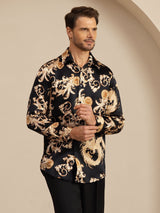 [Drago Nero] SilkSilky-IT Long Sleeve Lapel Collar Camicia da uomo 004