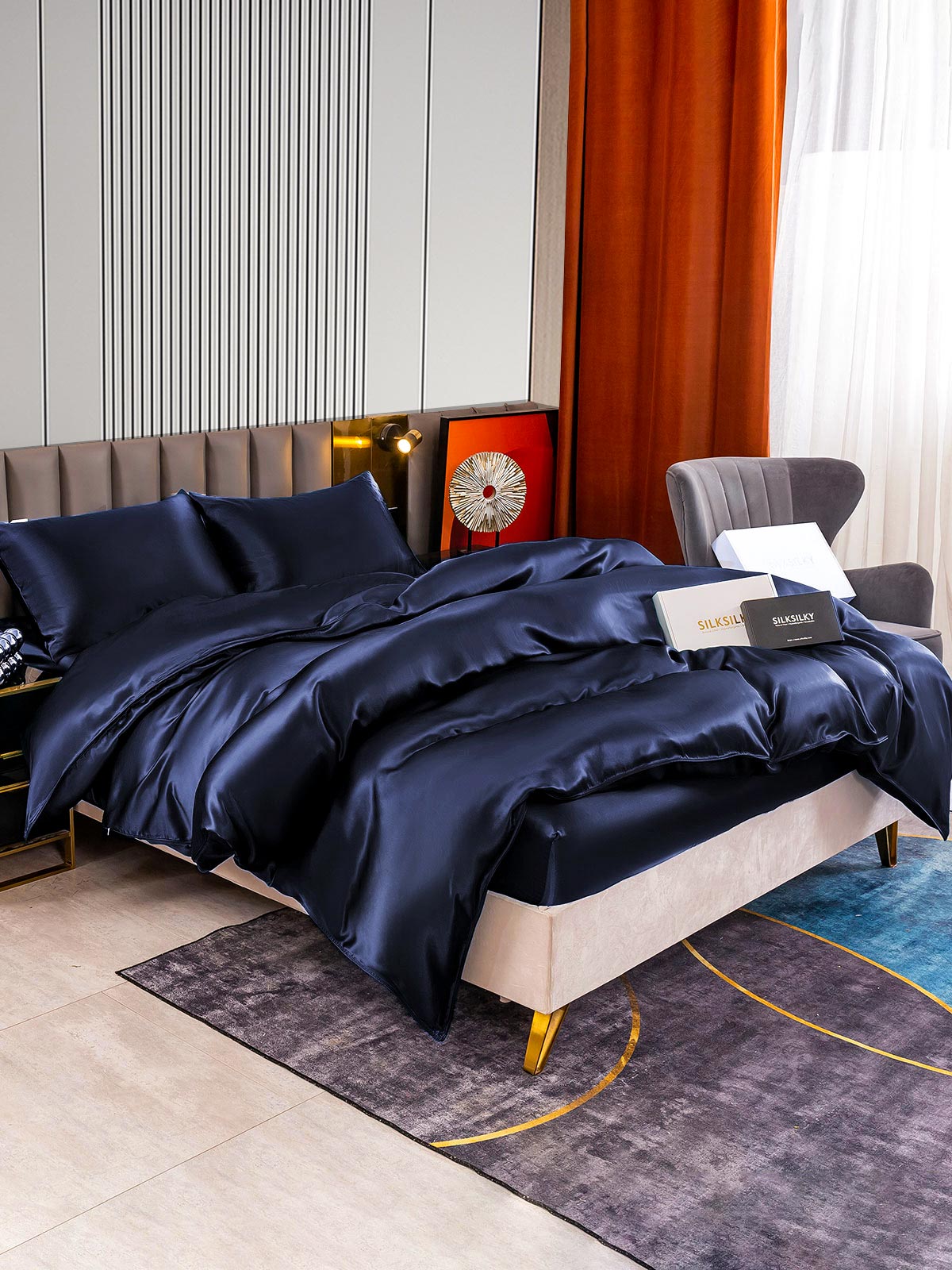 [Blu Scuro] SilkSilky-IT 22Momme Seta pura Bedding Set 003