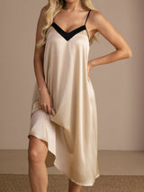 [Beige Riso] SilkSilky-IT V Neck Camicia da notte 007