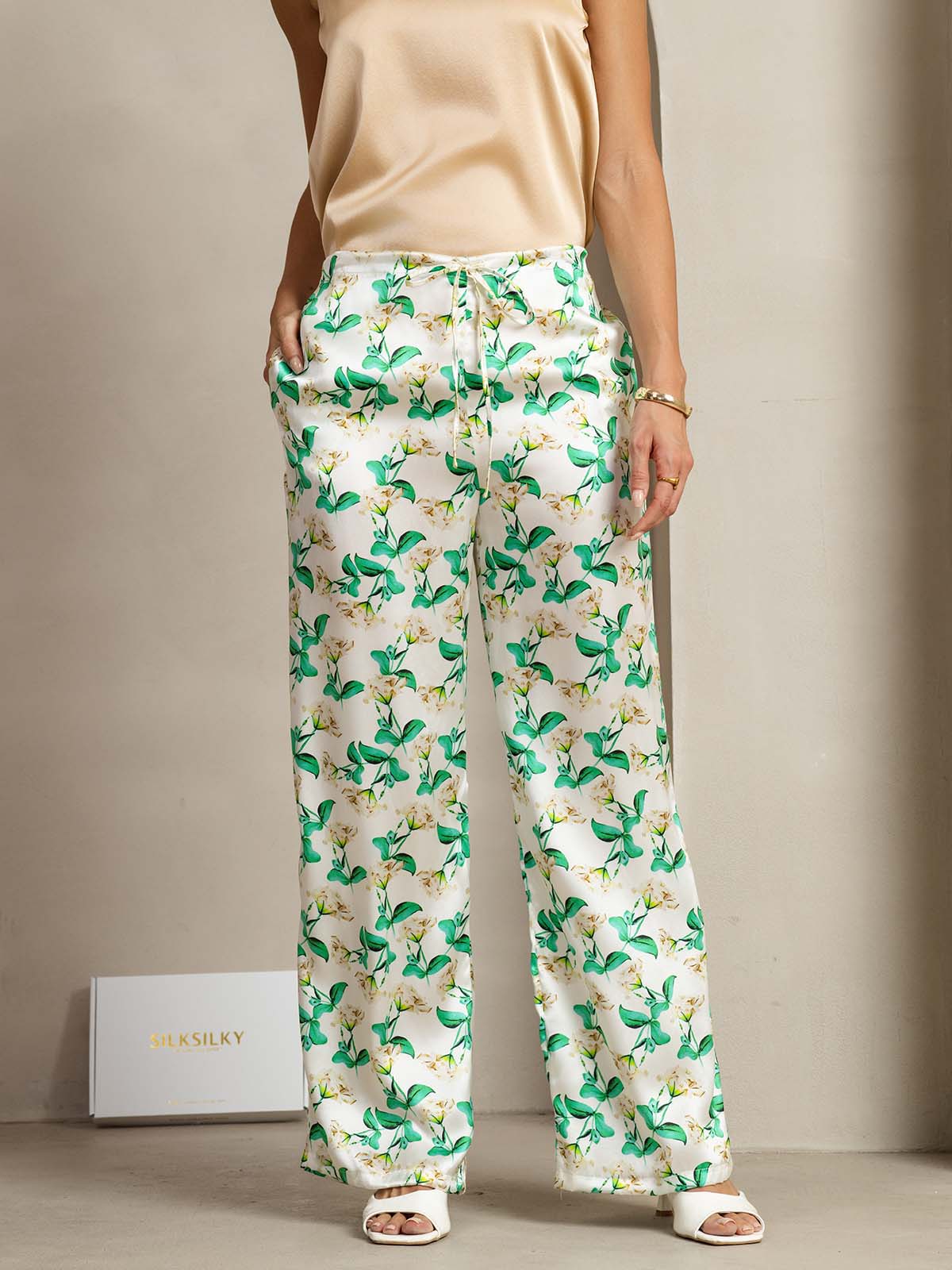 [Floreale Verde] SilkSilky-IT 19Momme Seta Womens Pants 003