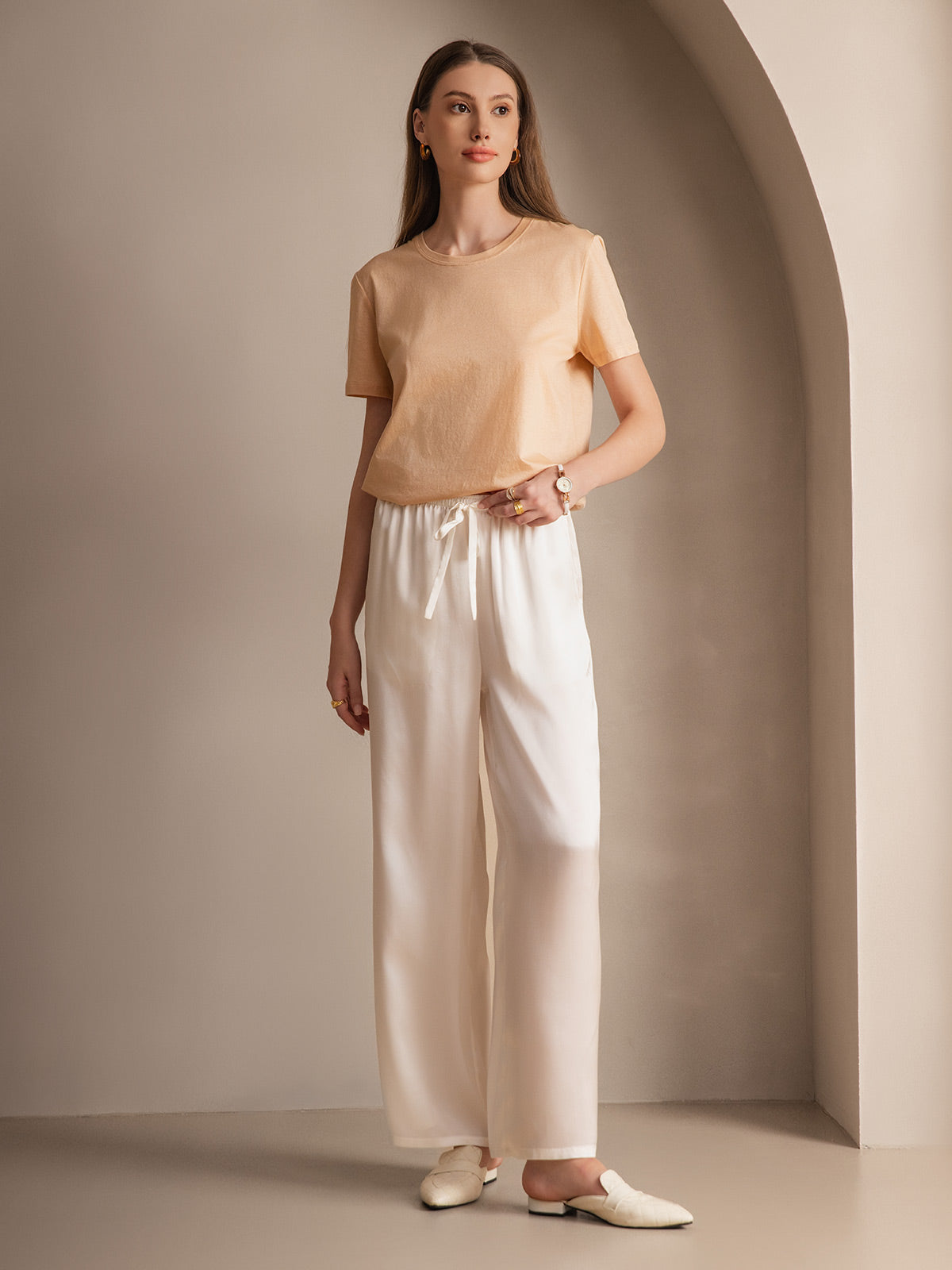[Bianco] SilkSilky-IT Seta pura Womens Pants 005