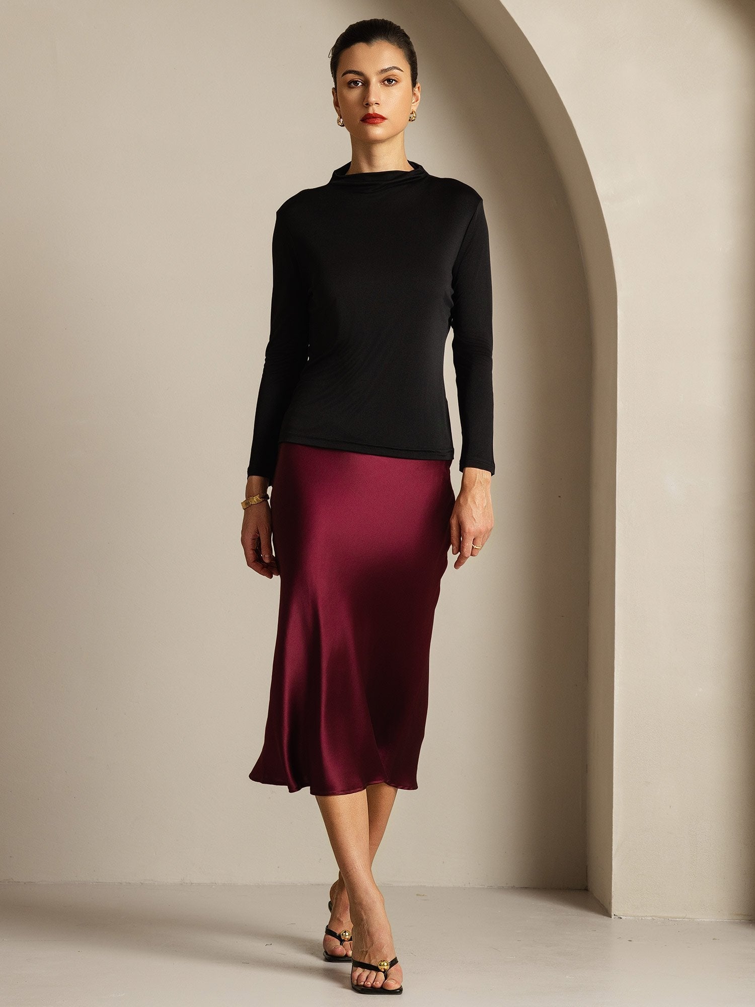 [Nero] SilkSilky-IT Seta pura Womens T-Shirt 005