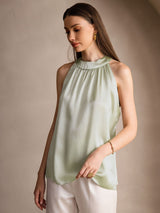 [Verde Chiaro] SilkSilky-IT Sleeveless Halter Magliette donna 004