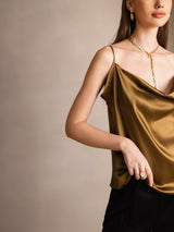 [Marrone] SilkSilky-IT Spaghetti Strap Cowl Neck Cami 004