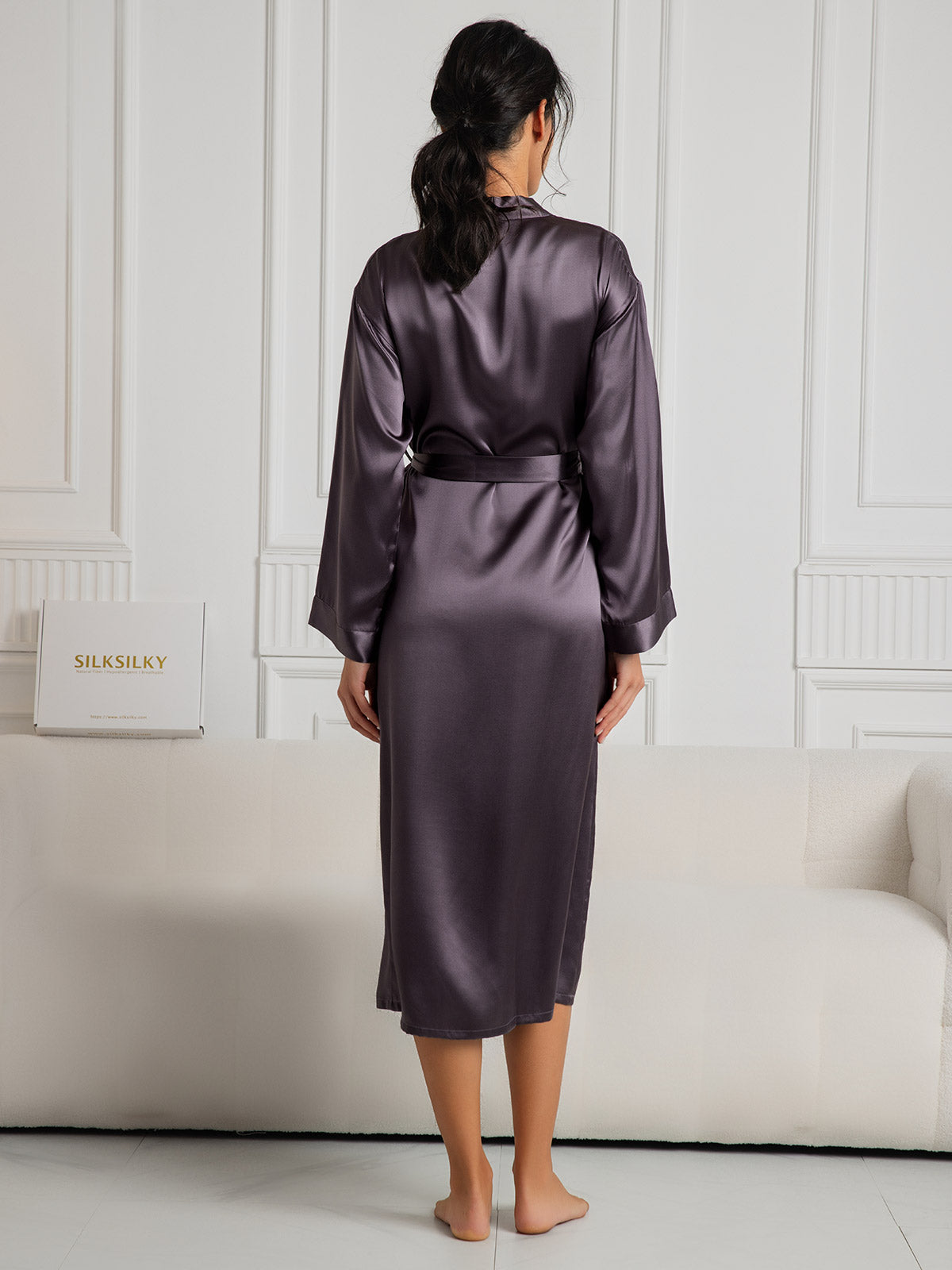 [Grigio Porpora] SilkSilky-IT Seta pura Womens Robe 002