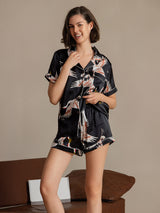 [Nero] SilkSilky-IT Short Sleeve Lapel Collar Pigiami da donna 003