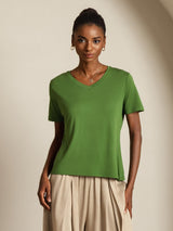 [Verde] SilkSilky-IT Short Sleeve V Neck Magliette donna 008