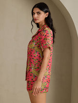 [Serval Corallo] SilkSilky-IT Short Sleeve Notch Collar Pigiami da donna 004