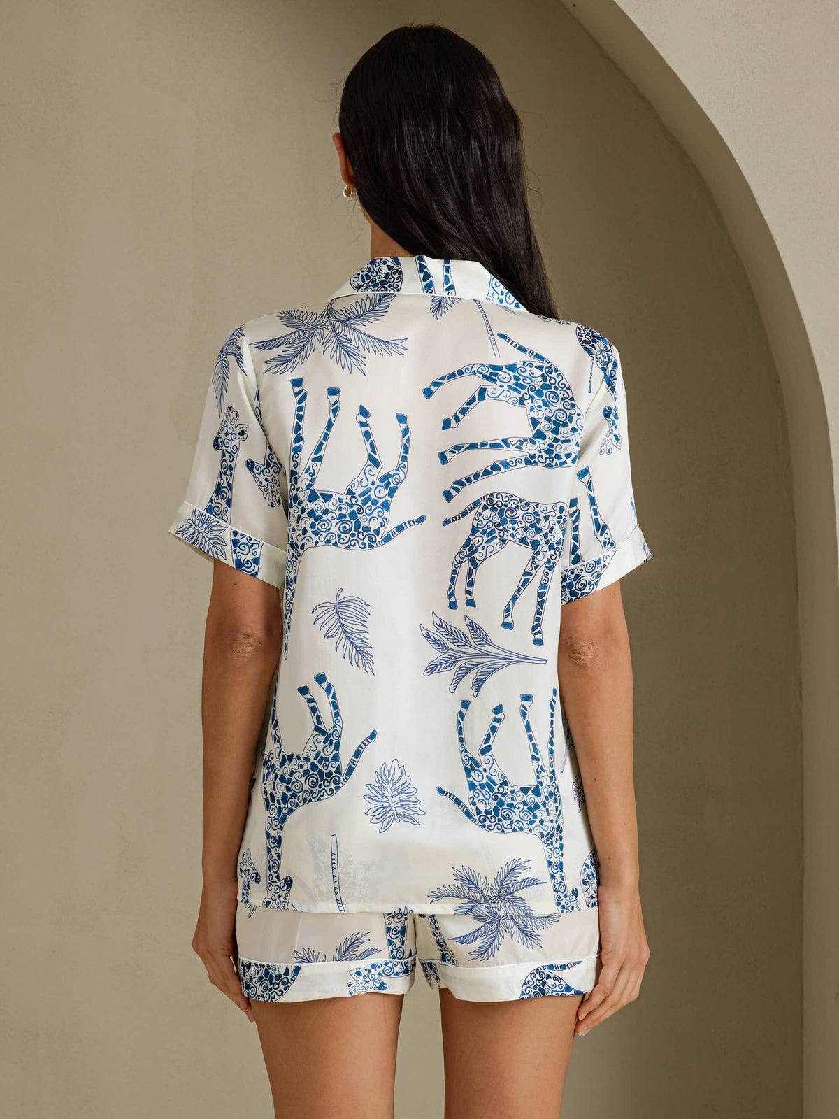 [Giraffa Bianca] SilkSilky-IT Short Sleeve Notch Collar Pigiami da donna 002